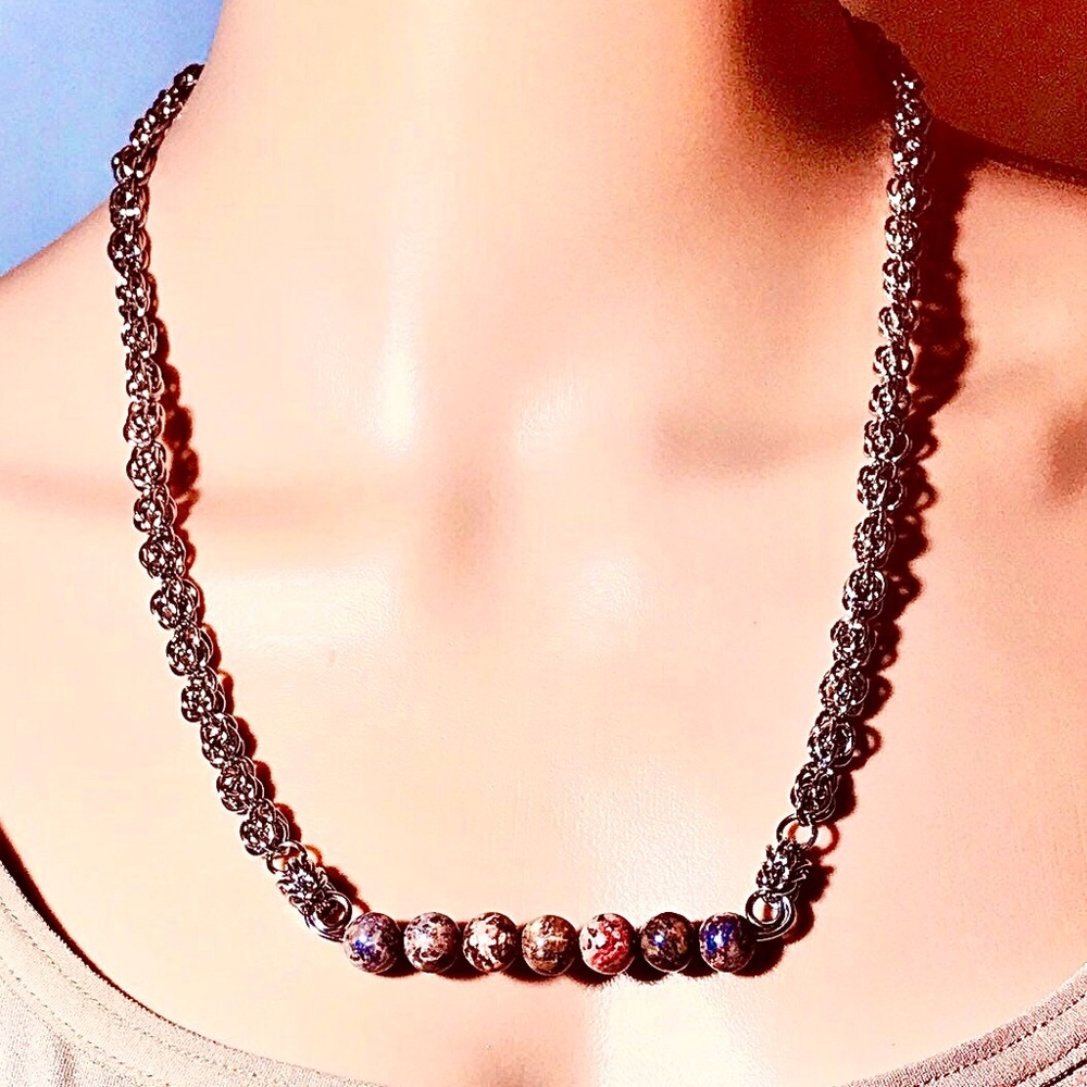 Artisan Leopard Skin Jasper Sweet Pea Necklace